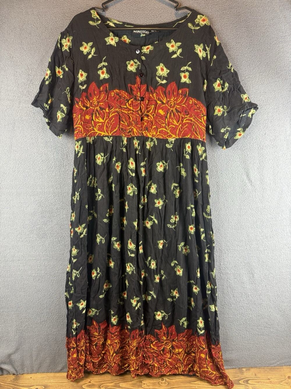 Whistles Crinkled Dress L Midi Floral Tie Back Flowy Hippie Fairy Boho Vtg